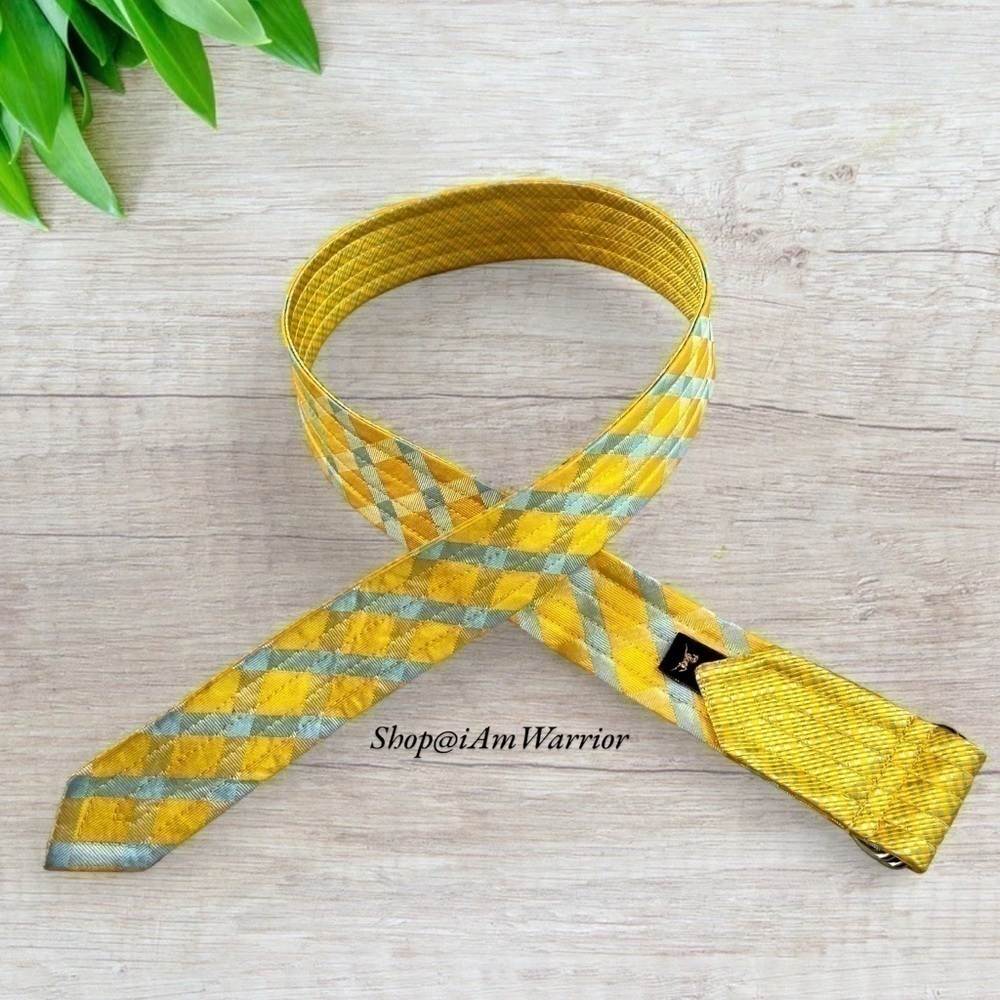 Reversible yellow & gray lattice d-ring adjustable belt *shop@iamwarrior